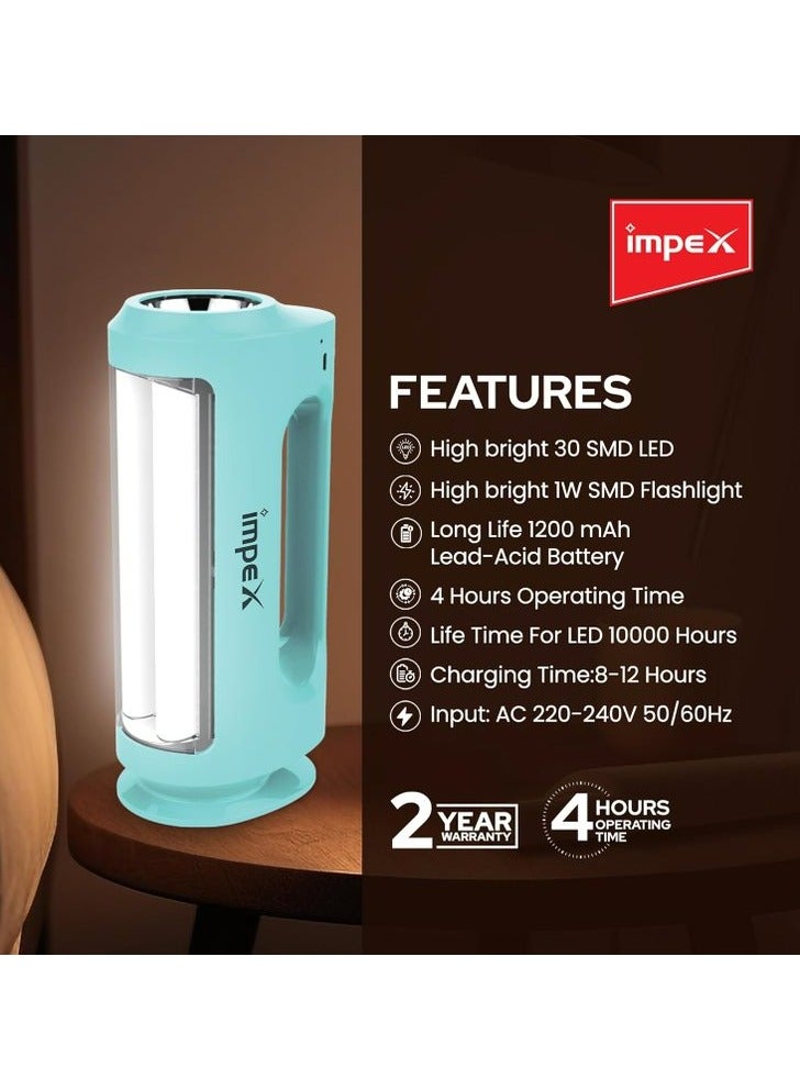 Impex Rechargeable emergency lantern, LED flash light | 30 high-brightness SMD LED, works for 4 hours, suitable for power outages (blue) - Image 4