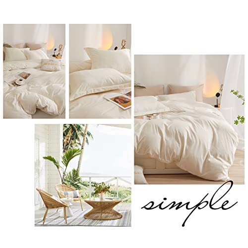 AMWAN Boho 3 Pieces Queen Size Soft Washed Microfiber Cream White Duvet Cover Set with Zipper Closure - Off White 90”x90” Comforter Cover, 2 Pillowcases - Image 3