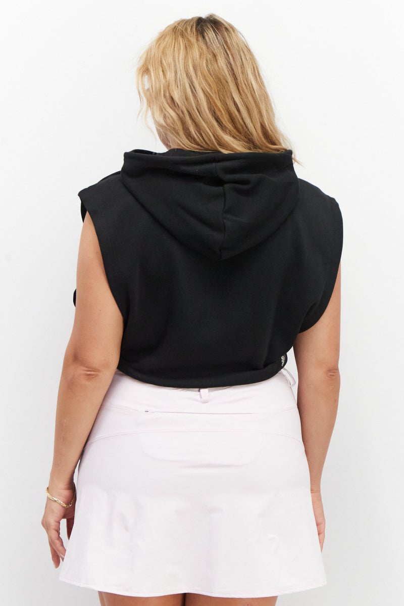 Adidas Women Sportswear Fit Sleeveless Hooded Bodysuit, Black/White  - Image 3