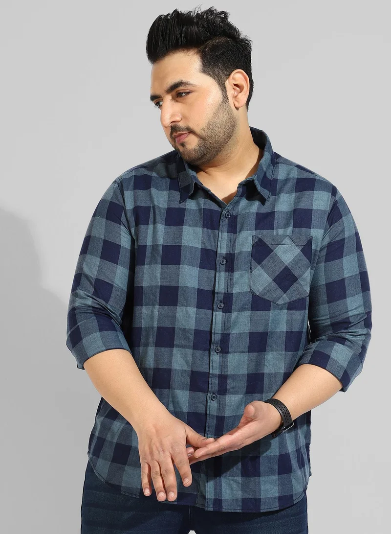 Instafab Plus Men's Blue Checkered Regular Fit Casual Shirt