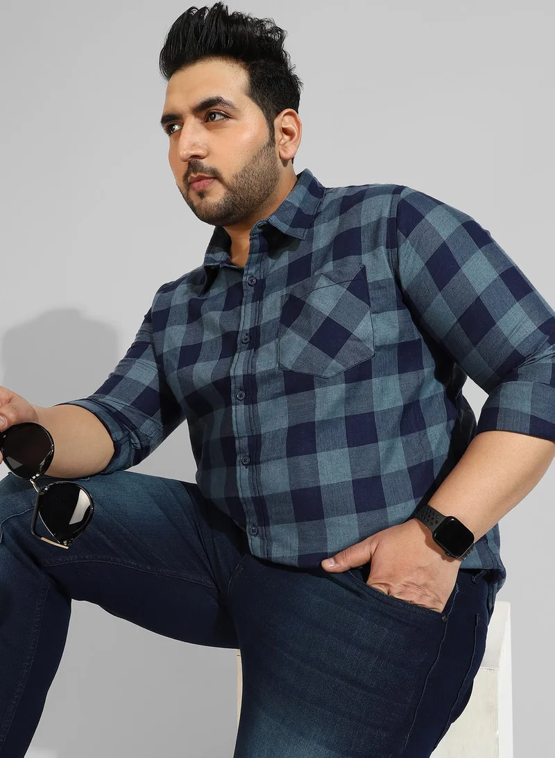 Instafab Plus Men's Blue Checkered Regular Fit Casual Shirt