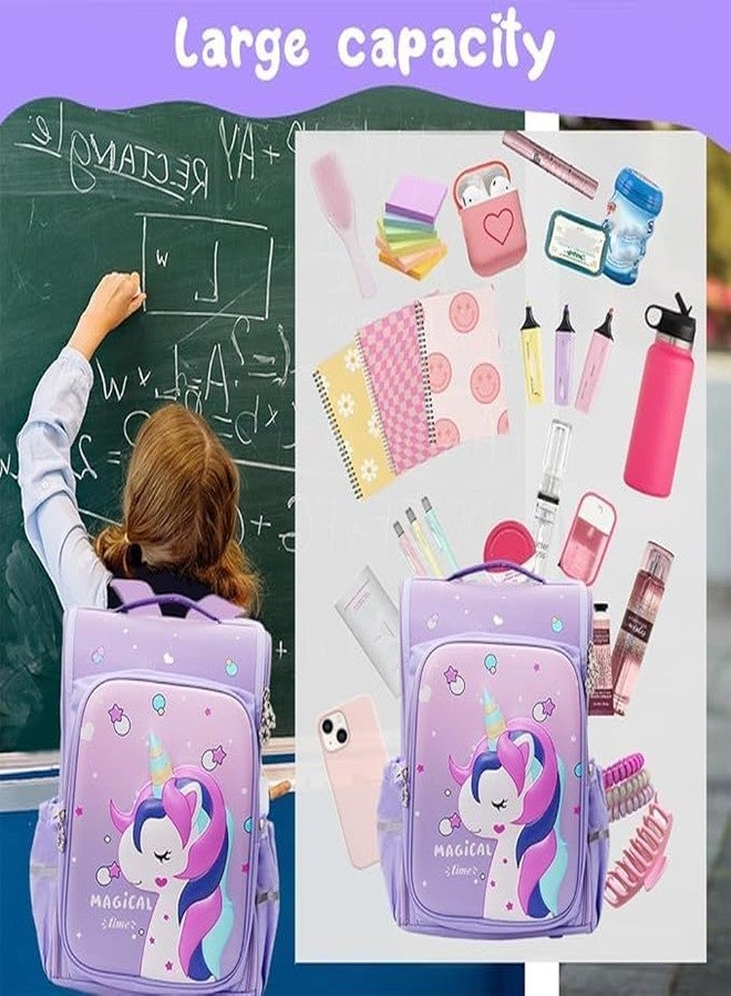 WONDERSPROUT Unicorn Backpack for Kids Girls Stylish Durable Water-Resistant Backpack Shoulder School Bags for Girls Kids Birthday Gift - Purple (1) - Image 3