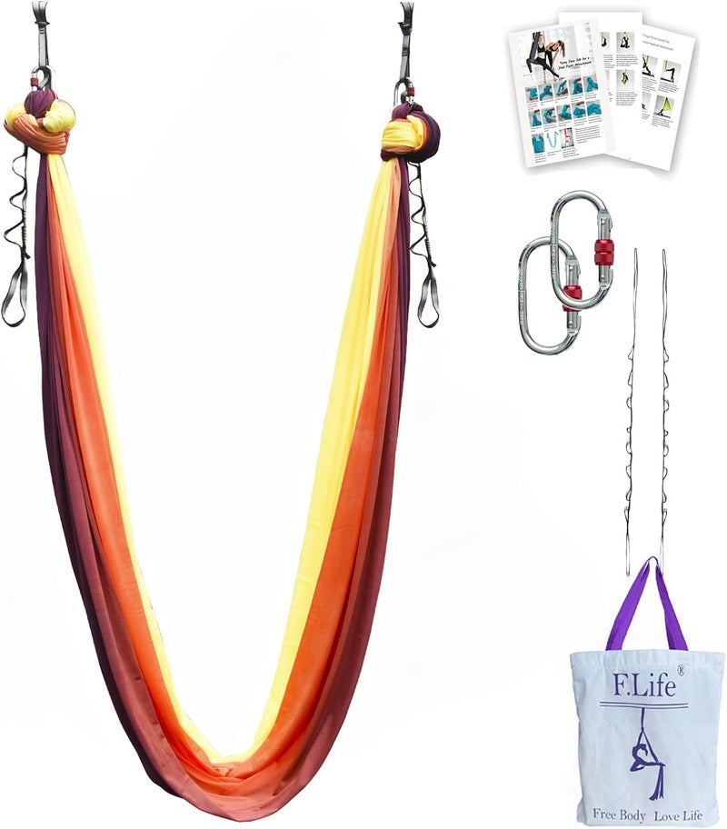 Flife Aerial Yoga Hammock kit- Yoga Swing Multicolor 5 yards-Flying Yoga Include Daisy Chain,Carabiner and Pose Guide - Image 1