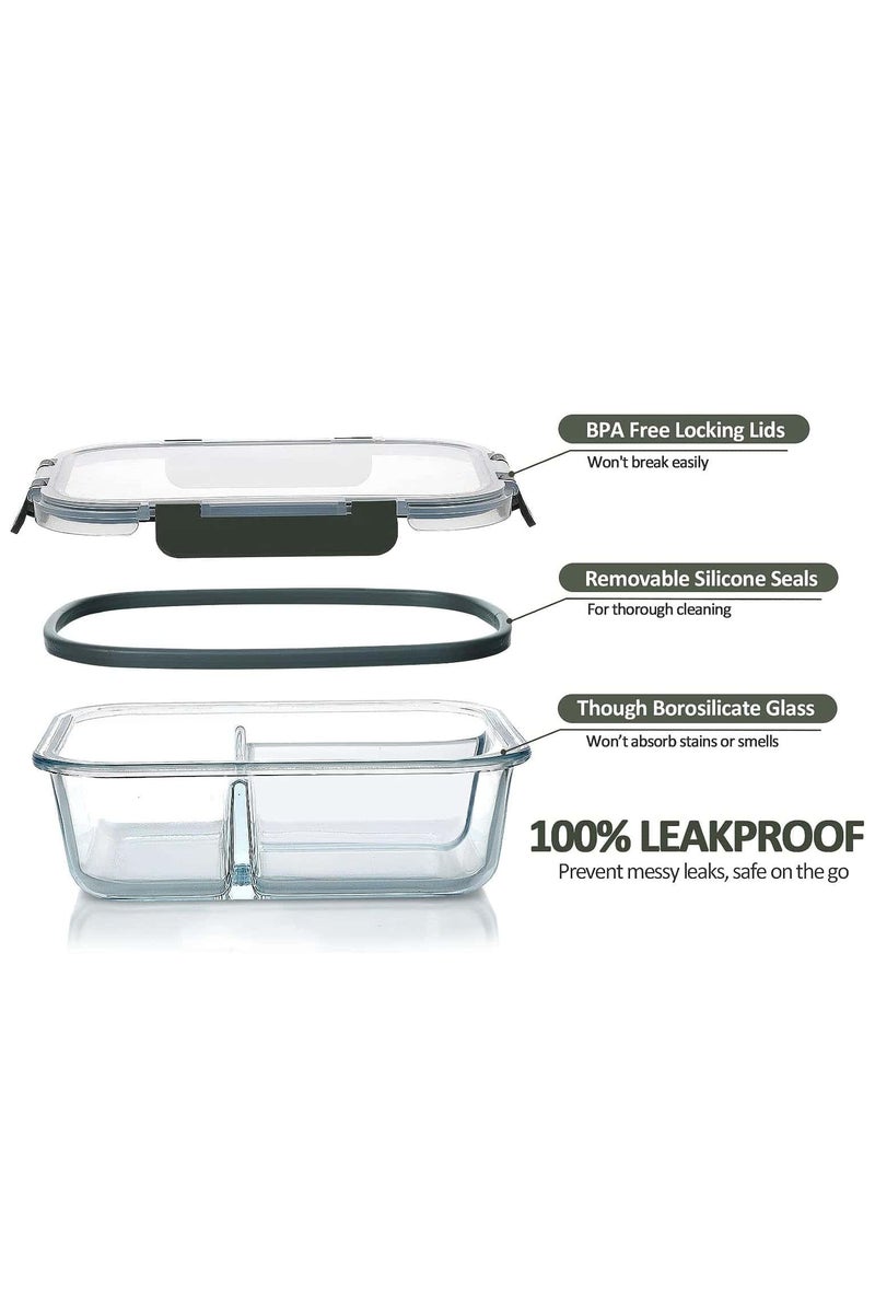 Anmi 5 Pack 960ml Glass Food Containers with Lids, Food Prep Lunch Box Microwave, Freezer and Dishwasher  (3 Compartments) - Image 3