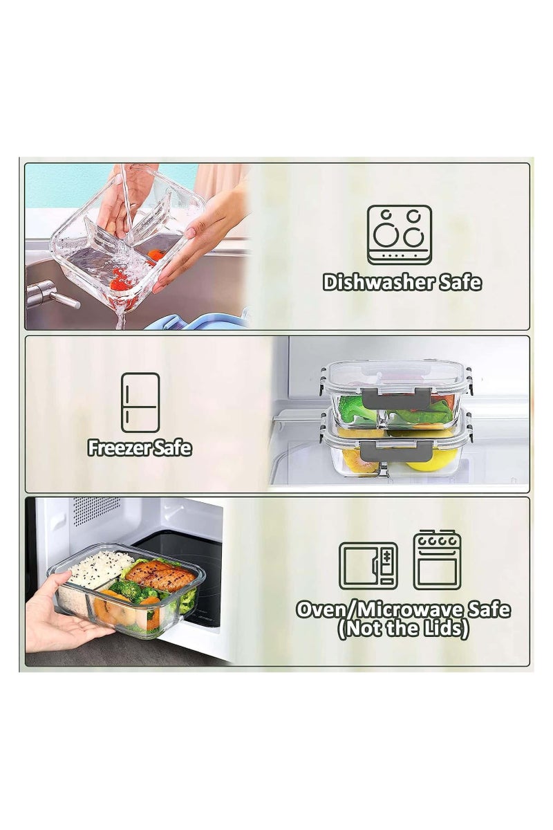 Anmi 5 Pack 960ml Glass Food Containers with Lids, Food Prep Lunch Box Microwave, Freezer and Dishwasher  (3 Compartments) - Image 4