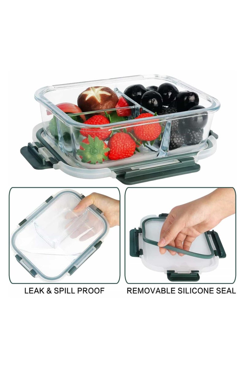 Anmi 5 Pack 960ml Glass Food Containers with Lids, Food Prep Lunch Box Microwave, Freezer and Dishwasher  (3 Compartments) - Image 5