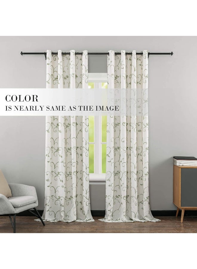 VOGOL 2 Panels Vines Embroidered Faux Linen Grommet Curtains for Living RoomEnergy Efficient Window Treatment Panels60 x 106 Inch Grass Green - Image 2