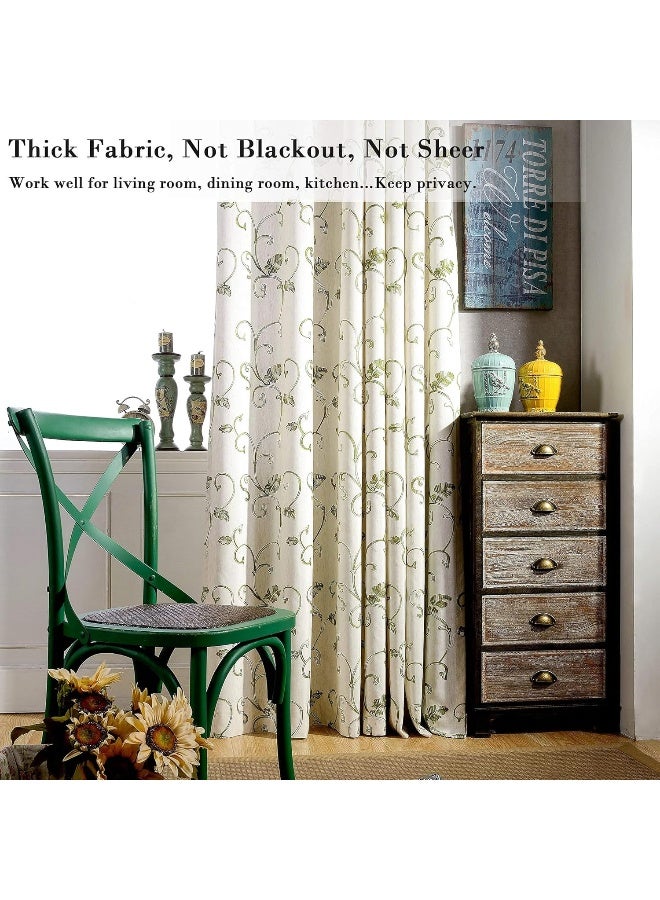 VOGOL 2 Panels Vines Embroidered Faux Linen Grommet Curtains for Living RoomEnergy Efficient Window Treatment Panels60 x 106 Inch Grass Green - Image 4