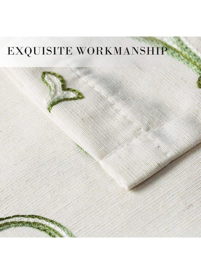 VOGOL 2 Panels Vines Embroidered Faux Linen Grommet Curtains for Living RoomEnergy Efficient Window Treatment Panels60 x 106 Inch Grass Green - Image 3