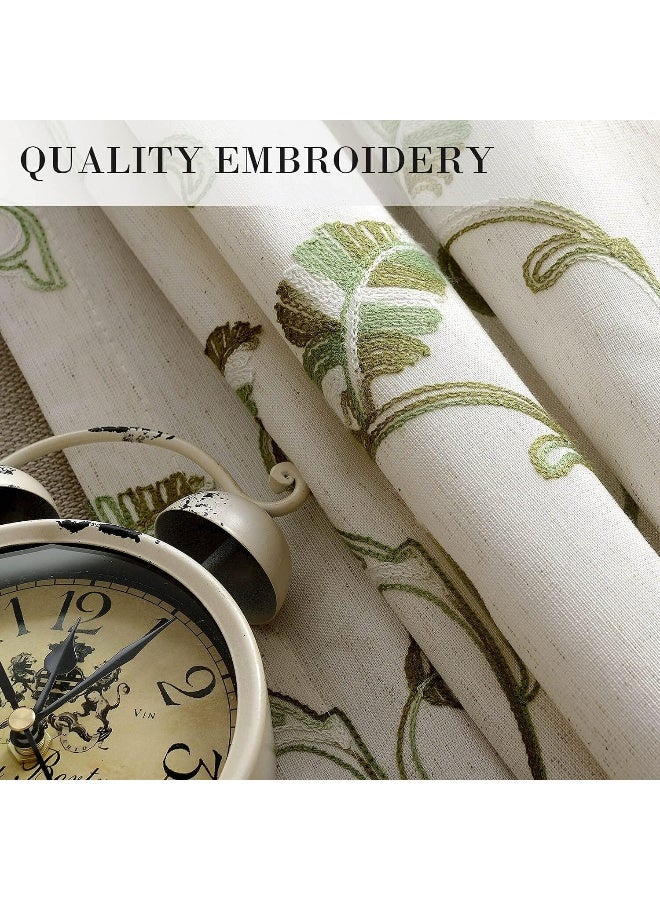 VOGOL 2 Panels Vines Embroidered Faux Linen Grommet Curtains for Living RoomEnergy Efficient Window Treatment Panels60 x 106 Inch Grass Green - Image 5