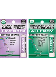SPONIX Aromatherapy Nasal Inhaler Set Organic Essential Oil - Lavender and Allergy - 0.7 mL by Sponix 