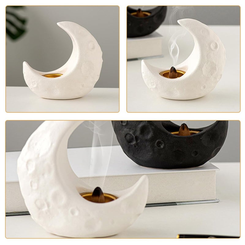 White Ceramic Moon Shaped Incense Burner Cone Holder Home Decor Ramadan Festival - Image 4