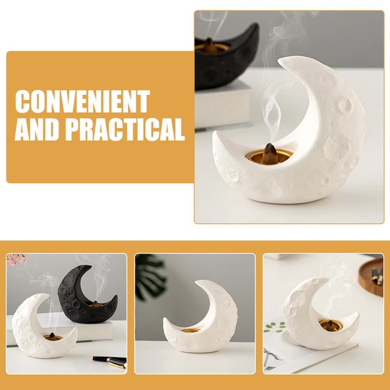 White Ceramic Moon Shaped Incense Burner Cone Holder Home Decor Ramadan Festival - Image 5