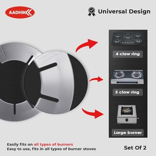 AADHIK Gas Saver Burner Stand | Energy-Saving Gas Chula Support Stand | Wind & Fireproof Gas Stove Ring | 4-Leg Supported Gas Chula Jali for Indian Gas Stoves (Set of 2, Silver) - Image 3