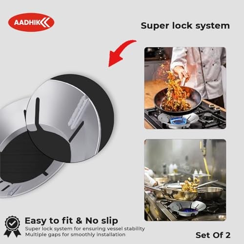 AADHIK Gas Saver Burner Stand | Energy-Saving Gas Chula Support Stand | Wind & Fireproof Gas Stove Ring | 4-Leg Supported Gas Chula Jali for Indian Gas Stoves (Set of 2, Silver) - Image 4