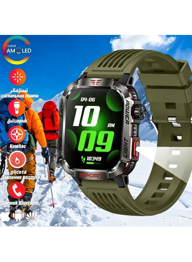 Military Tactical Smart Watch for Men, Rugged Fitness Tracker with 30-Day Battery, Compass, Flashlight, Laser, 2.01" AMOLED HD Display, IP68 Waterproof - Image 1