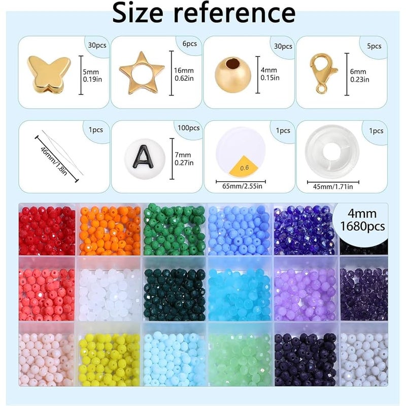 Xilitata 2400Pcs 4mm Faceted Beads for Jewelry Making Crystal Beads Faceted Jewelry Beads for Friendship Bracelet Making Kit Craft Beads with Charms - Image 4