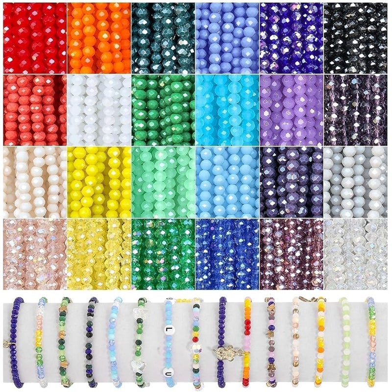 Xilitata 2400Pcs 4mm Faceted Beads for Jewelry Making Crystal Beads Faceted Jewelry Beads for Friendship Bracelet Making Kit Craft Beads with Charms - Image 1