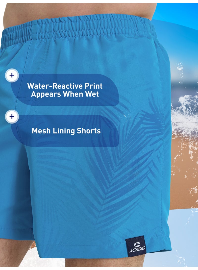 Joss Men's Swimming Shorts Blue – Quick-Drying, Adjustable Drawstring, Print Reveals When Wet, 2 Side Pockets, Back Pocket for Storage - Image 3