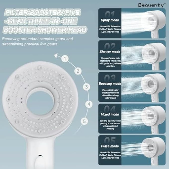 Handheld Shower Head  5 Fliters Purifying Water  Water Saving Shower Filter Suitable for Home Bathroom  Sensitive Skin Reduces Hair Loss RainSpa Mode Black - Image 4