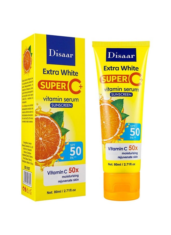 DISAAR BEAUTY - Vitamin C Serum Sunscreen Spf 50 Pa+++ Moisturizing Rejuvenate Skin Protection Uva/Uvb Hydrating 80Ml / 2.71Fl.Oz - Image 1