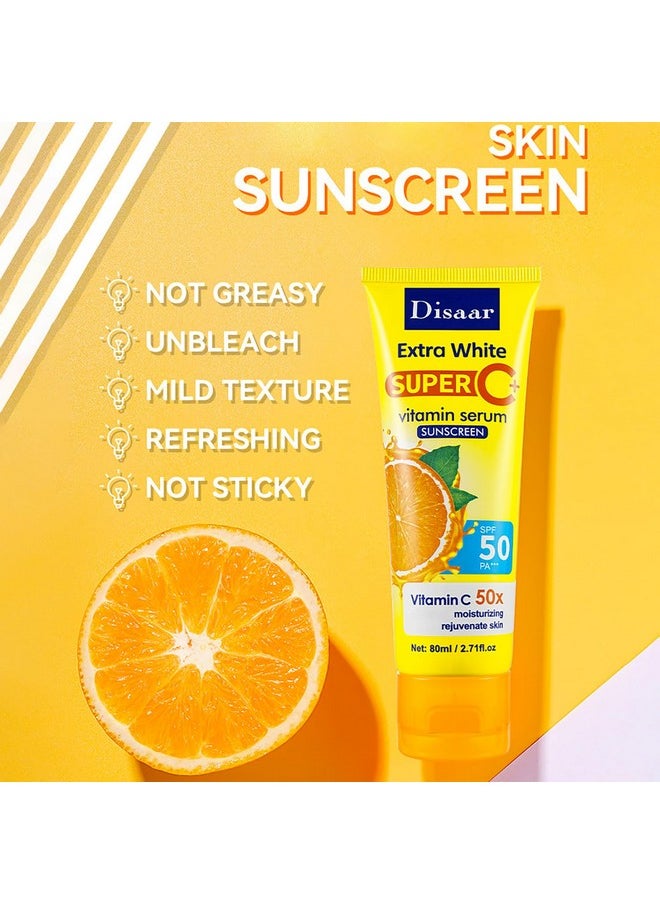 DISAAR BEAUTY - Vitamin C Serum Sunscreen Spf 50 Pa+++ Moisturizing Rejuvenate Skin Protection Uva/Uvb Hydrating 80Ml / 2.71Fl.Oz - Image 1