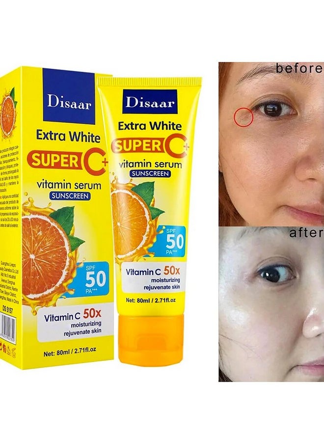 DISAAR BEAUTY - Vitamin C Serum Sunscreen Spf 50 Pa+++ Moisturizing Rejuvenate Skin Protection Uva/Uvb Hydrating 80Ml / 2.71Fl.Oz - Image 1