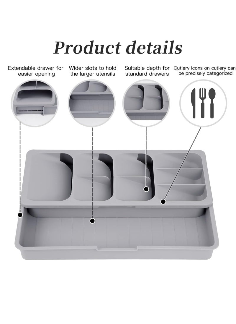 VIUAUAX Silverware Organizer Storage Tray,Cutlery Expandable Organizer for Kitchen Drawer Holding Flatware Spoons Forks  - Image 2