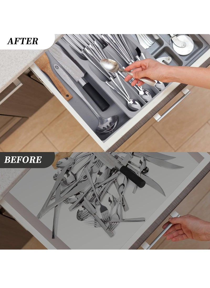 VIUAUAX Silverware Organizer Storage Tray,Cutlery Expandable Organizer for Kitchen Drawer Holding Flatware Spoons Forks  - Image 4