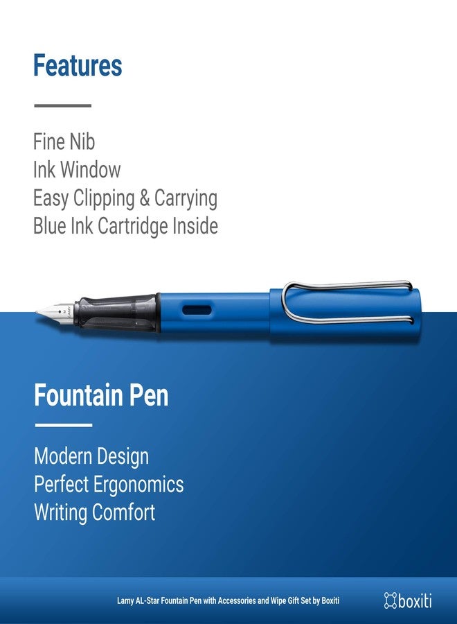 Boxiti AL-Star | Ocean Blue | Fine Nib + 5 Black Ink Cartridges and Converter - Image 2