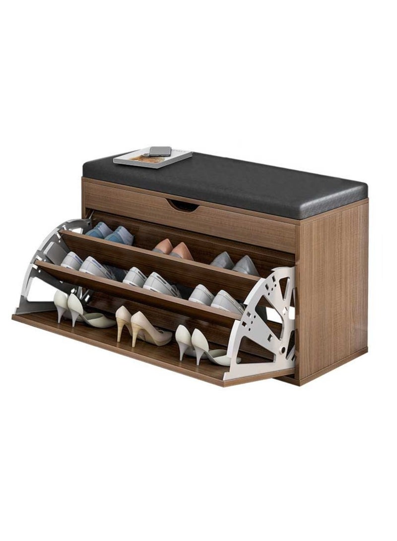 DUSALA Wooden Rack Bench Shoe Changing Stool Foldable Seat Shoe Rack Cabinet Nonwoven Fabric Cover Closet Shoes Rack Organizer Multi-Function Storage Shoes Rack (Without Cabinet Black) - Image 1