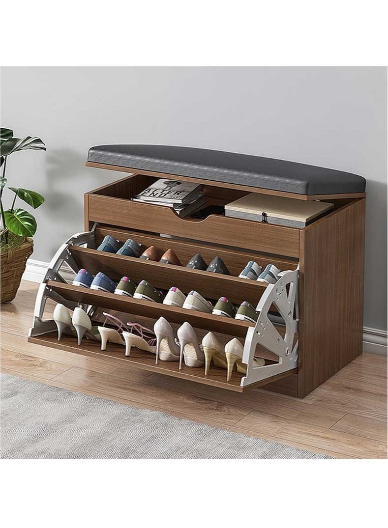 DUSALA Wooden Rack Bench Shoe Changing Stool Foldable Seat Shoe Rack Cabinet Nonwoven Fabric Cover Closet Shoes Rack Organizer Multi-Function Storage Shoes Rack (Without Cabinet Black) - Image 2