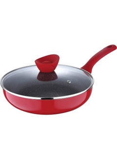 BERGNER Bergner Bellini Plus 5 Layer Marble Non Stick Frypan/Sautepan with Glass Lid, 26 cm, 3.1 litres, Induction Base, Soft Touch Handle, Food Safe, Thickness 3.2mm, Red  - Image 1