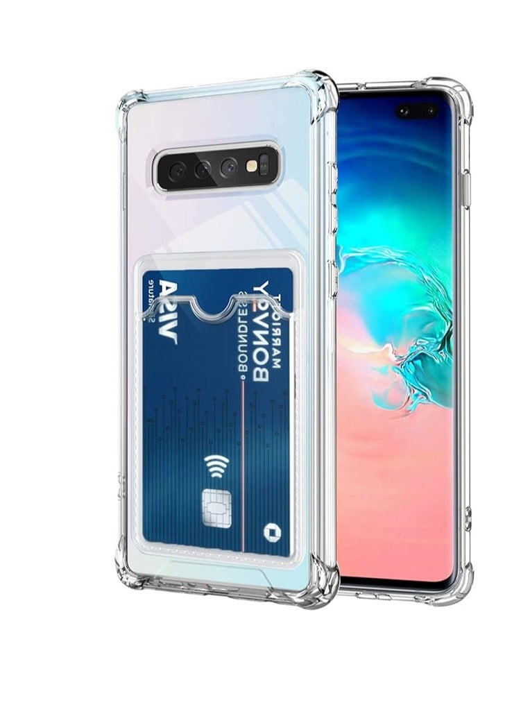 Clear Wallet Phone Case for Samsung Galaxy S10 Plus S10+ Upgrade Card Slot Case Slim Fit Protective Soft TPU Shockproof Cover with Cute Card Holder - Transparent 