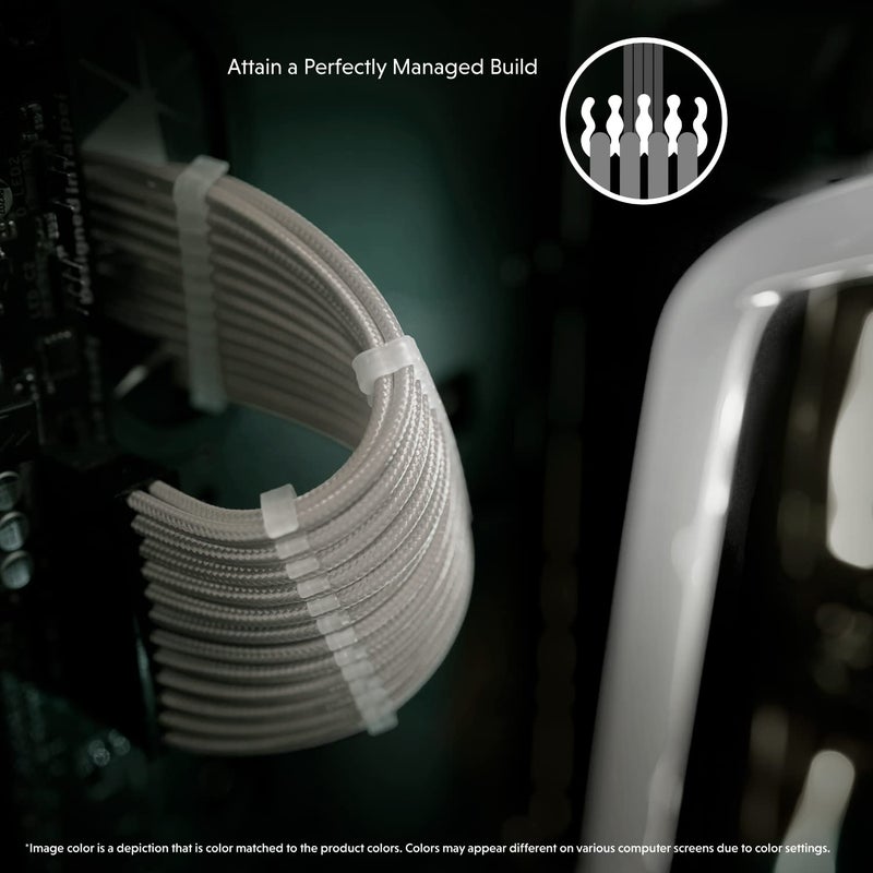 LINKUP - AVA 30cm PSU Cable Extension Sleeved Custom Mod GPU PC Braided w/Comb Kit | 1 x 24 P (20+4) | 1 x 8 P (4+4) CPU | 2 x 8 P (6+2) GPU Set | 300mm - White