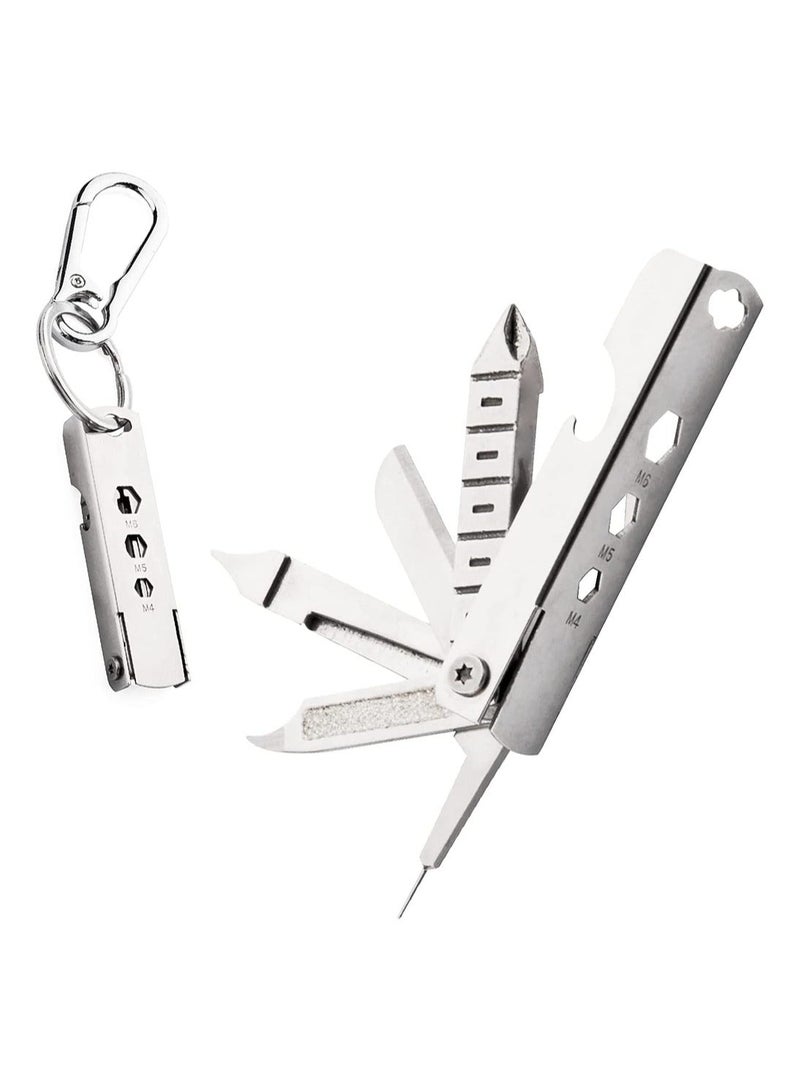 Generic Keychain Multitool Multi Function Repair Tool 11 In 1 Purpose with Screwdriver Nail File Bottle Opener Wrench Ruler Card Pin Mobile Phone Holder Silver - Image 1