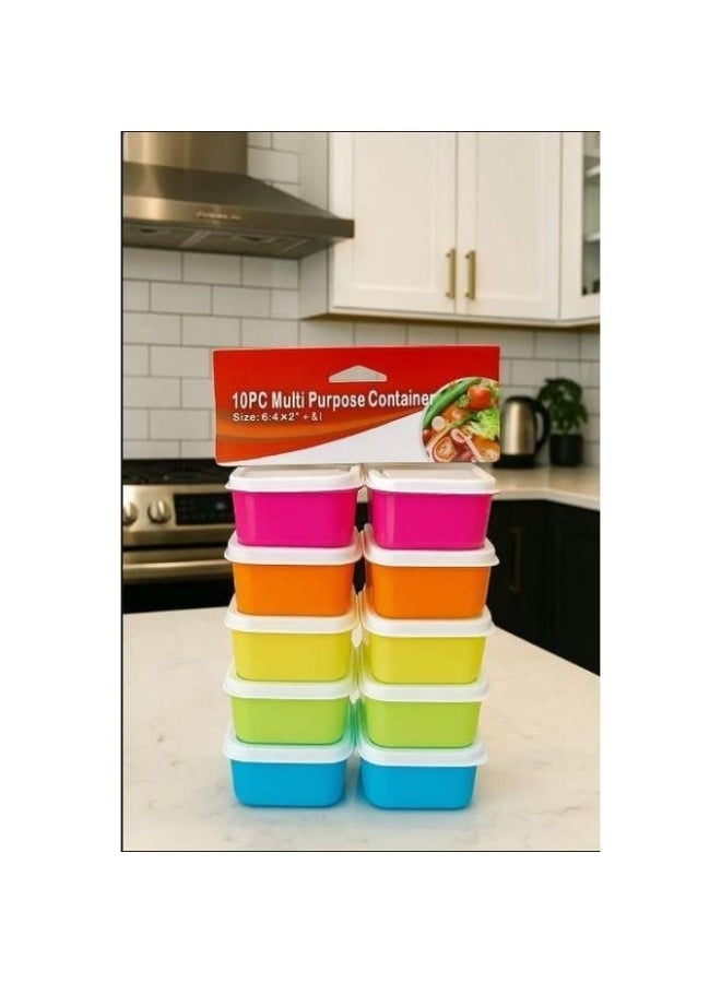 Set of 10 Small Square Plastic Food Storage Containers with Lids, 5 Colors, Mini Containers for Sauces, Spices, Yogurt & Freezer Use - Image 3