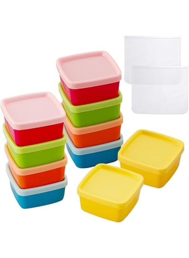 Set of 10 Small Square Plastic Food Storage Containers with Lids, 5 Colors, Mini Containers for Sauces, Spices, Yogurt & Freezer Use - Image 1