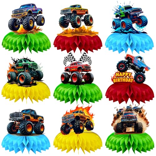BQK 9 Pcs Monster Truck Centerpieces Monster Truck Birthday Decorations Monster Truck Table Decorations Monster Truck Party Supplies - Image 1