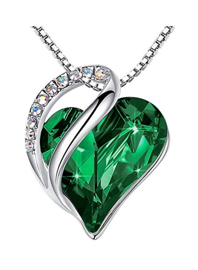 Leafael Necklaces for Women, Infinity Love Birthstone Heart Pendant with Emerald Green Crystal for May, Birthday Jewelry Gifts for Her, Mom, and Wife, Silver Plated, 18 plus 2 inch Adjustable Chain - Image 1