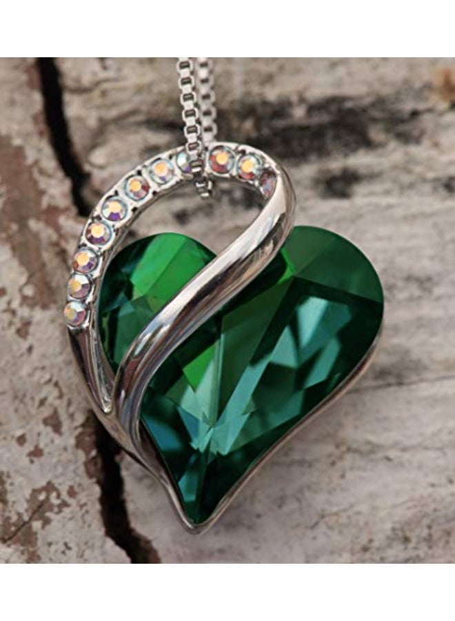 Leafael Necklaces for Women, Infinity Love Birthstone Heart Pendant with Emerald Green Crystal for May, Birthday Jewelry Gifts for Her, Mom, and Wife, Silver Plated, 18 plus 2 inch Adjustable Chain - Image 2