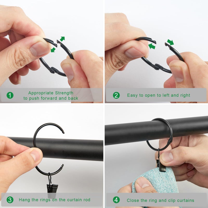 LLPJS Openable Curtain Rings with Clips, Open Drapery Rings with Hooks, Curtain Clips 1.5 inch Interior Diameter, Fit up to 1.2" Curtain Rod (Black, 1.5" I D Set of 32) - Image 4
