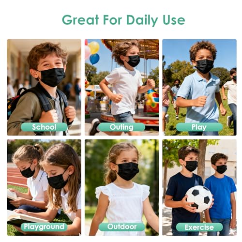 NNPCBT Kids Face Mask Disposable Black 100 PCS 3 Ply Children Boys Girls Face Masks with Earloops - Image 5