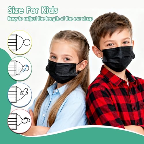 NNPCBT Kids Face Mask Disposable Black 100 PCS 3 Ply Children Boys Girls Face Masks with Earloops - Image 3