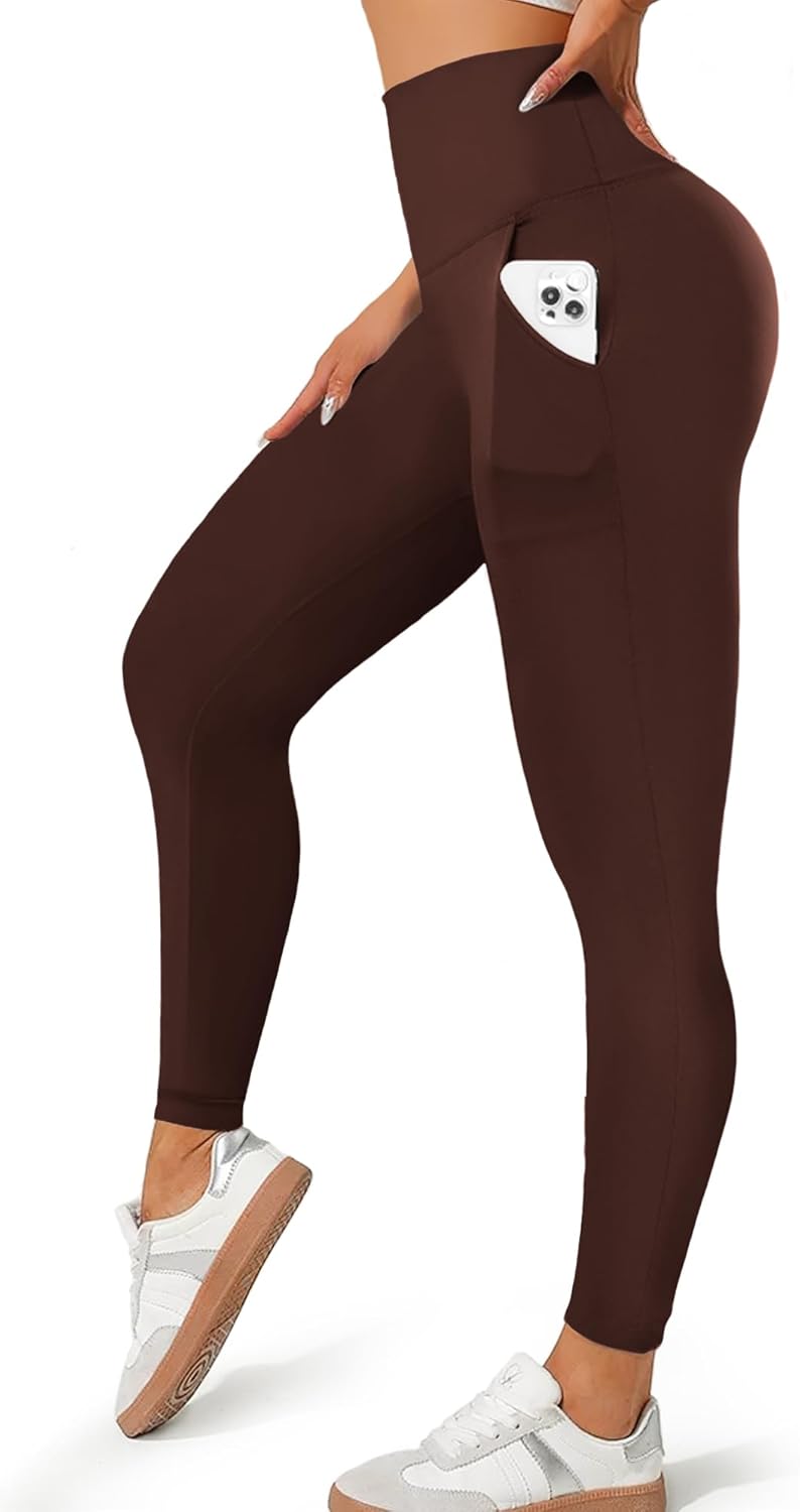 MoreFeel Leggings with Pockets for Women, High Waisted Tummy Control Workout Hip Lift Yoga Pants Activewear - Image 1
