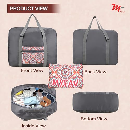 Myfav MY FAV Printed Foldable Travel Bag | Lightweight Waterproof Duffel for Travel & Sports | Adjustable Buckles, Smooth Zipper & Bottle Pocket | Compact, Spacious Carry-On Luggage Bag | 6-Month Warranty - Image 3