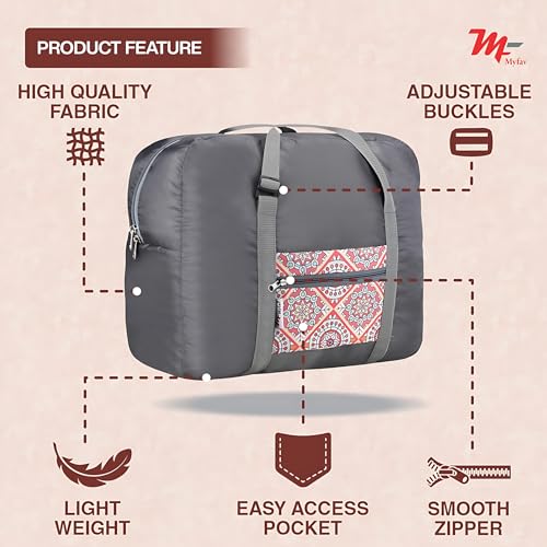 Myfav MY FAV Printed Foldable Travel Bag | Lightweight Waterproof Duffel for Travel & Sports | Adjustable Buckles, Smooth Zipper & Bottle Pocket | Compact, Spacious Carry-On Luggage Bag | 6-Month Warranty - Image 5