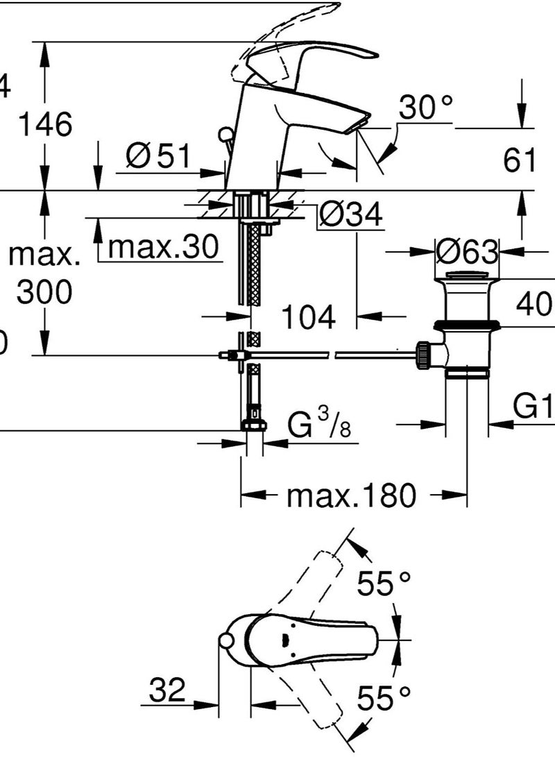 Grohe EUROSMART SINGLE-LEVER BASIN MIXER 1/2 33265 - Image 2