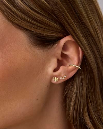 PAVOI 14K Yellow Gold Plated Mini Bumble Bee Earrings for Women - Insect Flatback & Screwback Stud Earrings - Gold Bee Jewelry - Image 2