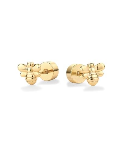 PAVOI 14K Yellow Gold Plated Mini Bumble Bee Earrings for Women - Insect Flatback & Screwback Stud Earrings - Gold Bee Jewelry - Image 3